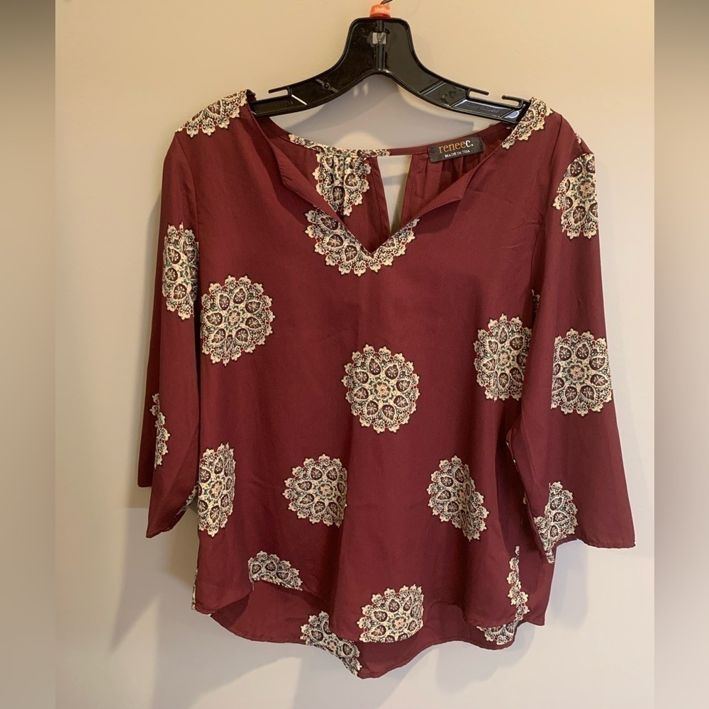 Renee C. Made in USA V-Neck Blouse Asymmetrical Top 3/4 Sleeve